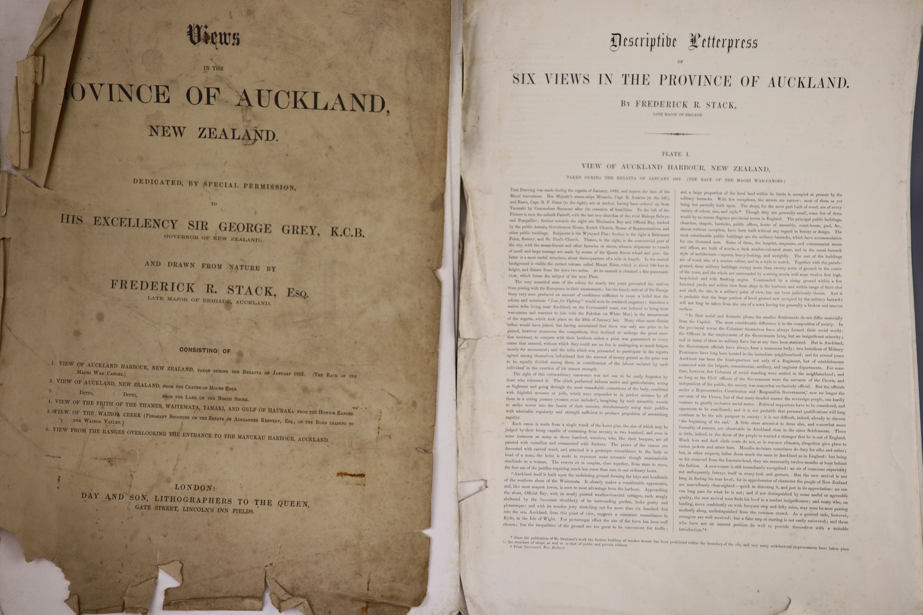 Major Frederick Rice Stack (d.1873), Views of the Province of Auckland, c.1862, Folio of 6 lithographs, 38 x 57 cm.